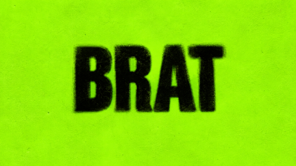 BRAT aesthetic with bold black text on a lime green background