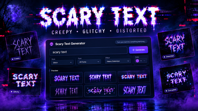 Scary Text Generator with creepy, glitchy, distorted, and cursed text styles